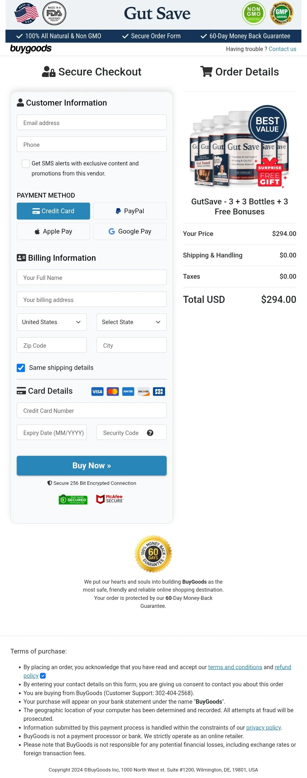 Gut Save order form